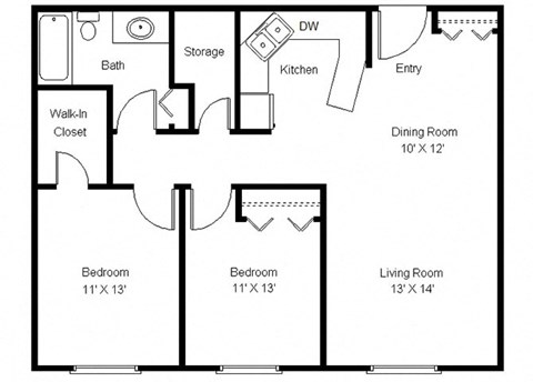 2 Bedroom Floor Plan at The Villages at Essex Park, Rochester, 55901